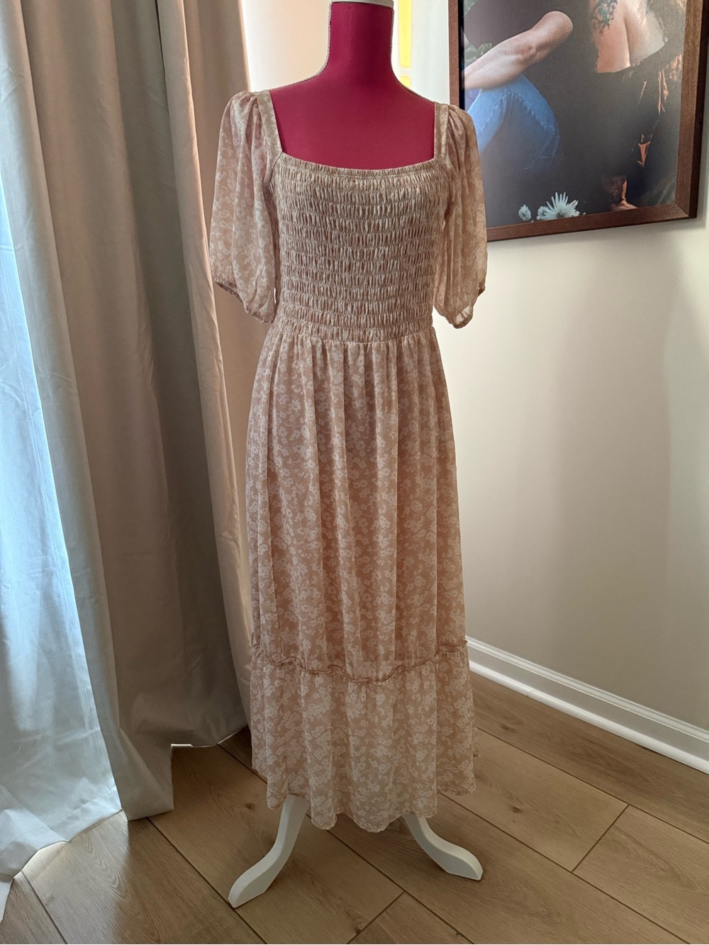 Jessica Simpson Blush Floral Smocked Square-Neck Maxi Dress